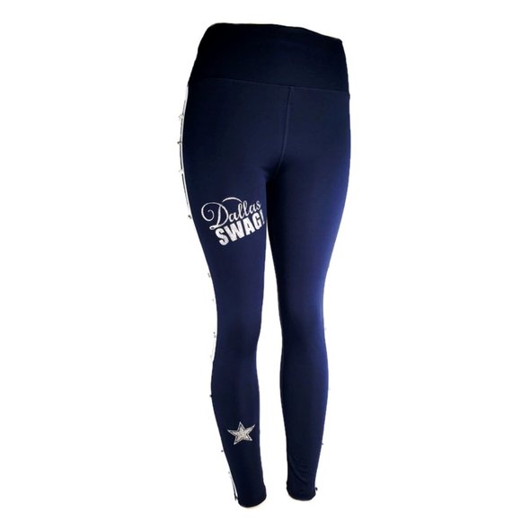 Dallas Swag Navy Spandex Legging with the Silver & Pearl on the side of legging - Picture 1 of 7